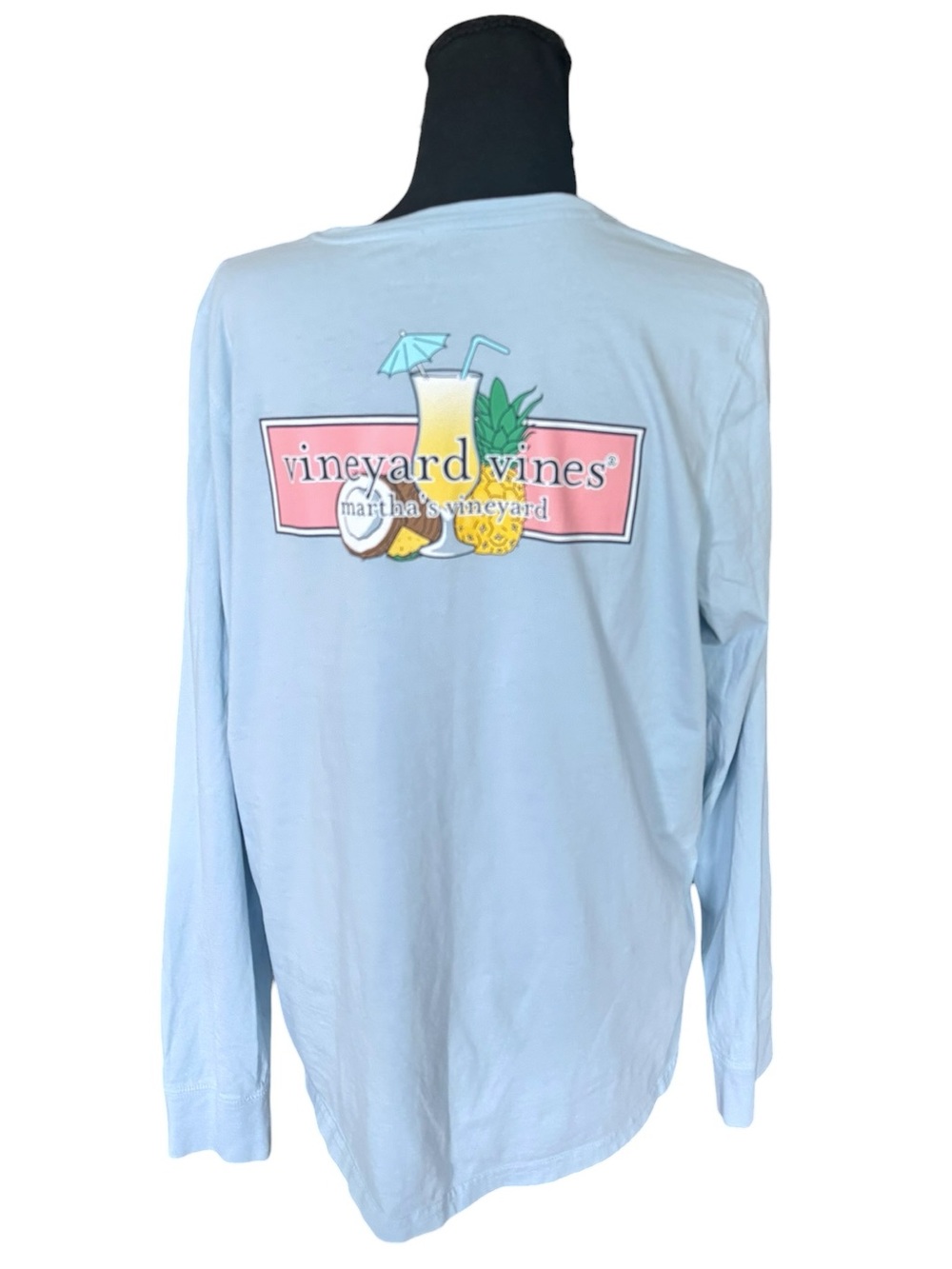 Vineyard Vines Women’s Blue Long Sleeve Pocket Tee L Coastal Preppy Whale Logo